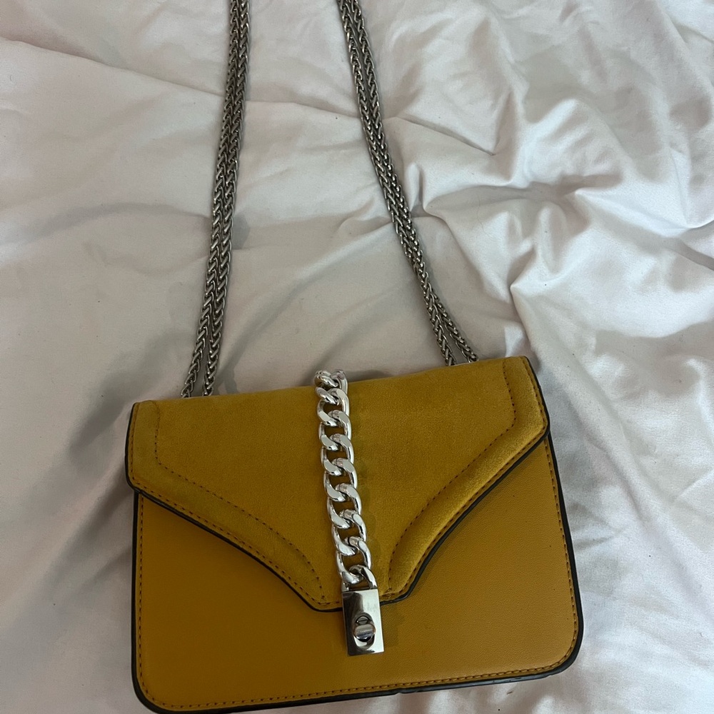 Topshop Yellow Crossbody Bag with Chain Strap and Envelope Flap